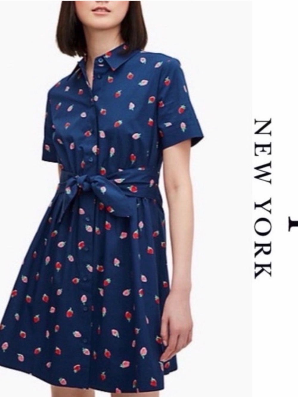 kate spade Navy Short-Sleeve Shirt Dress with Red & Pink Floral Print
